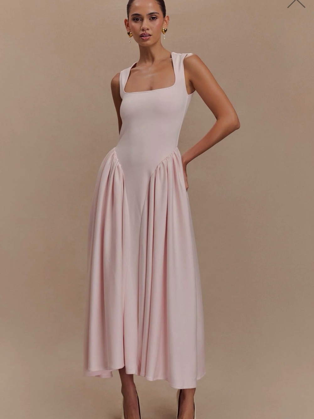 Meshki Powder Blush Square Neck Midi Dress